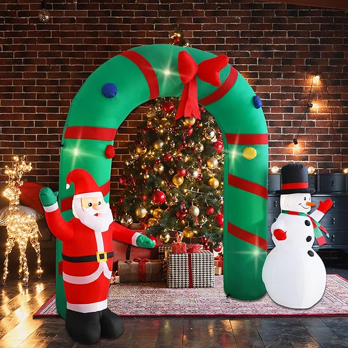 10ft Christmas Inflatable Outdoor Decoration Inflatable Yard Decoration Inflatable Santa Claus and Snowman Arch Decoration Built-in LED Lights for Christmas Holiday Party, Garden Decoration