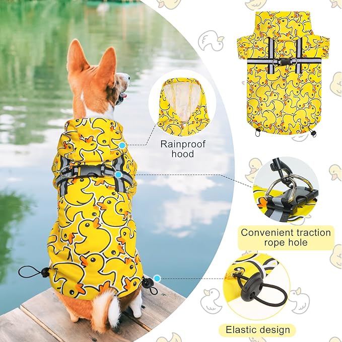 BEAUTYZOO Dog Raincoat Hooded with Harness Built-in for Small Medium Large Dogs Girls Boys, Dog Rain Jacket Slicker Poncho, Waterproof Dogs Rain Coat Clothes for Winter Rainy Snowy Days, Yellow M