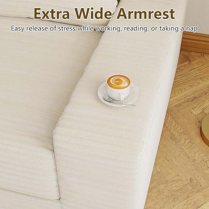 70.78" Loveseat Sofa, Modern Small Corduroy Couch Comfy Deep Seat for Living Room, Bedroom, Home Office, Apartment, No Assembly, Beige