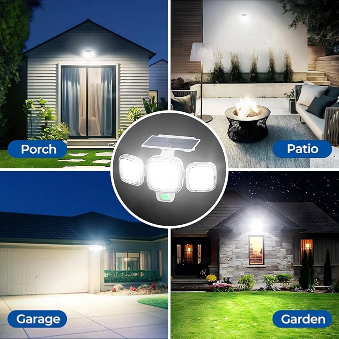 CINOTON Solar Motion Sensor Outdoor Lights, 3 Modes LED Security Flood Light with Remote Control, IP65 Waterproof Solar Powered Outside Wall Lighting for Garden Porch Garage Yard Driveway White 1 Pack
