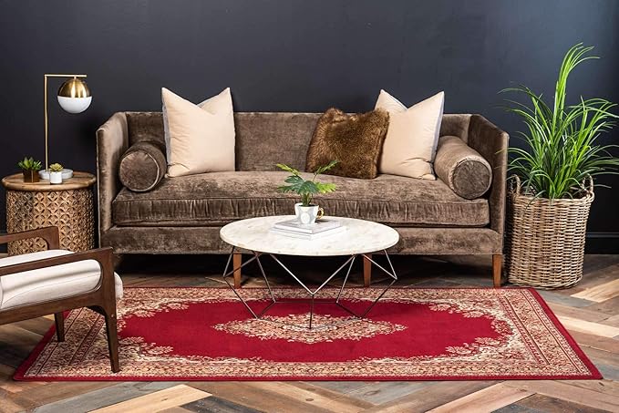 Unique Loom Reza Collection Traditional Persian Style Area Rug, 9 ft 10 in x 13 ft, Burgundy/Ivory