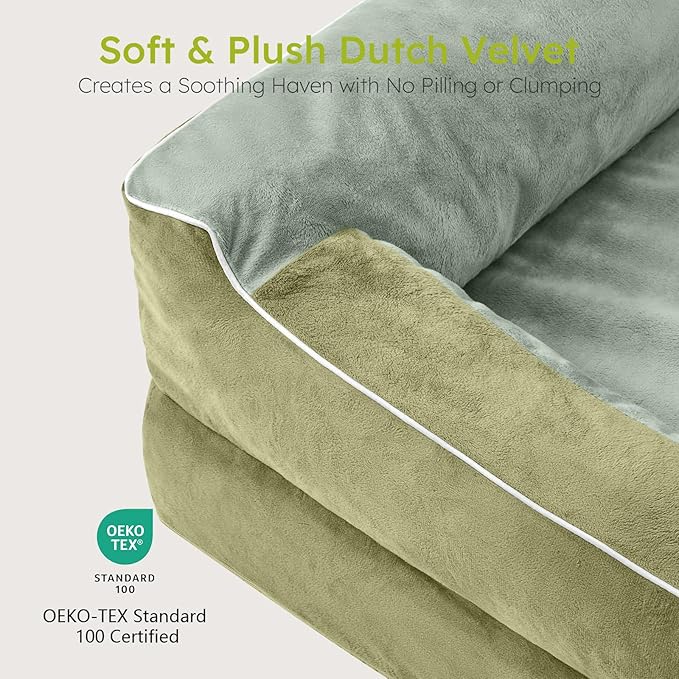 XXL Dog Bed for Extra Large Dogs, Giant Orthopedic Dog Bed with Cooling Gel Memory Foam, Waterproof Pet Bed with Removable Washable Cover, 53" Pet Sofa bed Dutch Velvet with Bone Toy, Dark Green