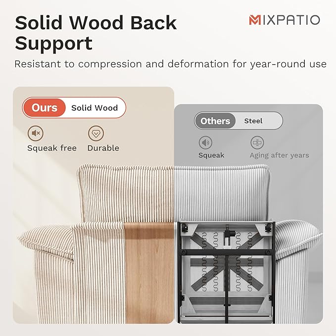 U-Shaped Cloud Modular Sofa Set, Deep Seat 3-Piece 6-Seater Sectional Couch & Removable Arms, Plush Corduroy for Living Room - Beige