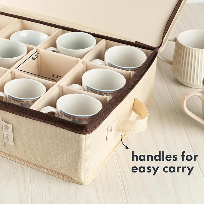 Hard Shell China Storage Containers 5-Piece Set Moving Boxes for Dinnerware, Glasses, Plates, Mugs and Saucers Sturdy Dish Organizer with Dividers for Seasonal Storage - Service for 12 - Beige