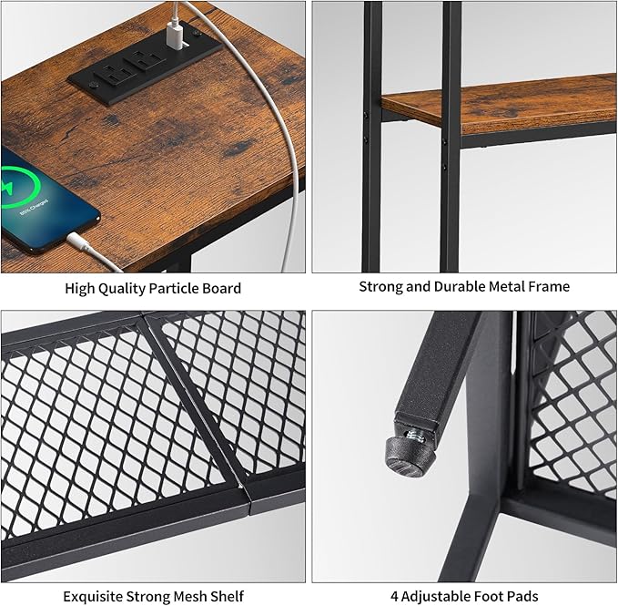 Snughome Console Table with Power Outlets, Entryway Table with Storage, Narrow Sofa Table with 3 Tier Shelves, 2 USB Ports, 2 Power Outlets, Hallway Table for Couch, Living Room, Entrance