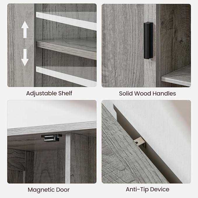 Iwell Storage Cabinet with 2 Doors and 4 Adjustable Shelves, Buffet Cabinet with Storage, Floor Cabinet for Living Room, Entryway, Kitchen, Rustic Gray