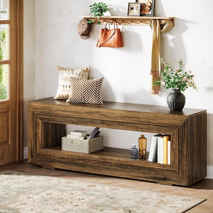 Tribesigns 63" Farmhouse Console Table, Narrow Entryway Sofa Table for Behind Couch, Long Sofa Station, Retro Wooden Entryway Accent Furniture for Living Room, Hallway, Entry, Brown