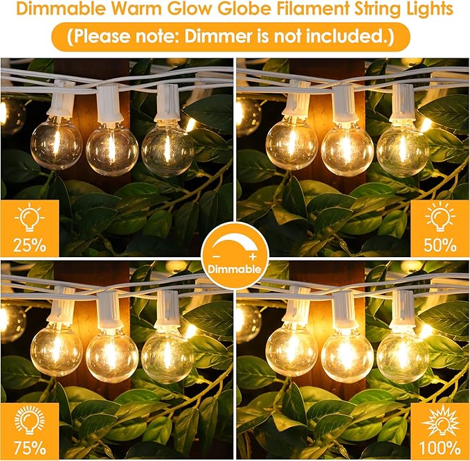 Mlambert 100Ft(2x50Ft) Outdoor String Lights, G40 Globe Patio Lights with 50+4 Waterproof Hanging LED Bulbs for Party Cafe Camping Outside-White Wire