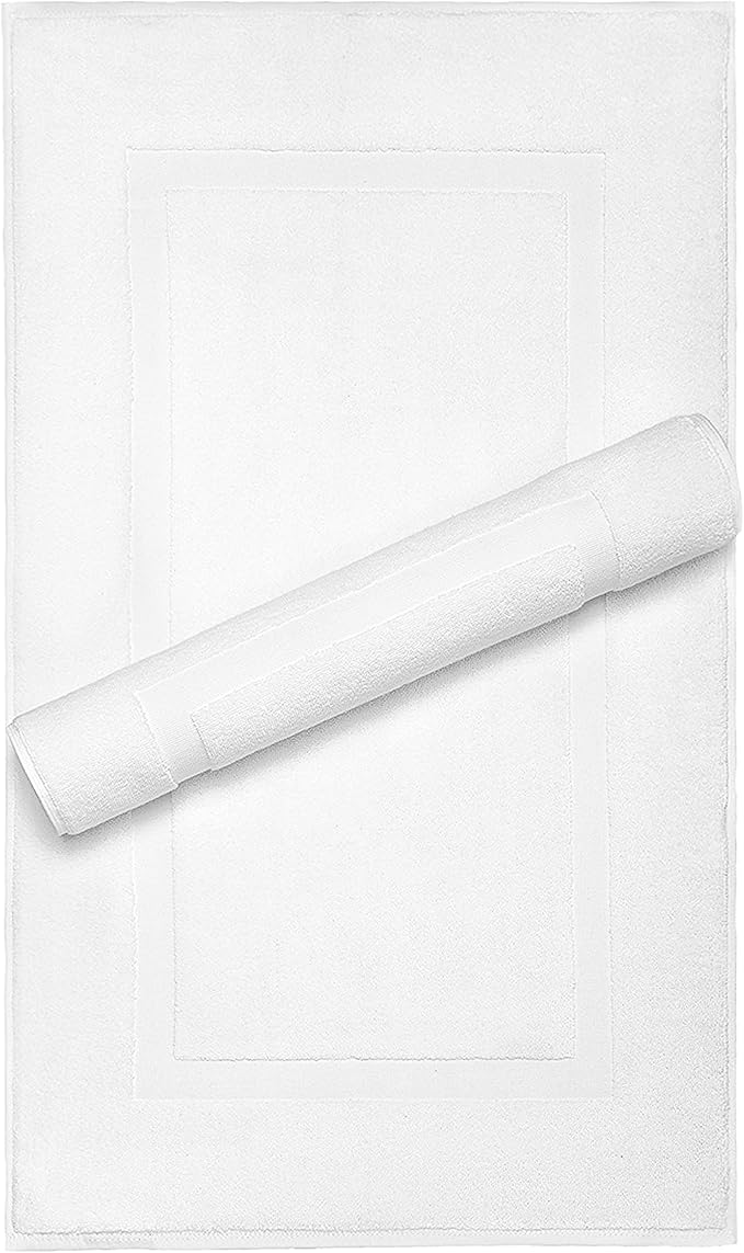 Cotton Paradise 100% Cotton Bath Mats for Bathroom Floor Set of 2 Pack, 20x34 Soft Absorbent Washable Quick Dry Tub Bathmat, White Towel Bath Mat