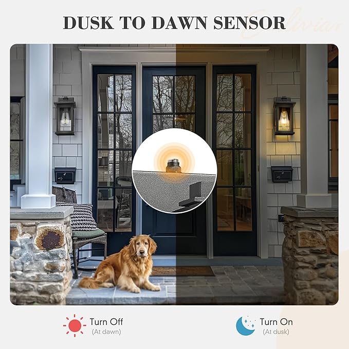 Emliviar Dusk to Dawn Outdoor Porch Light Outdoor Lighting Photocell Sensor, Matte Black Outside Wall Light with Clear Glass, Anti-Rust,1803EW1-PC BK