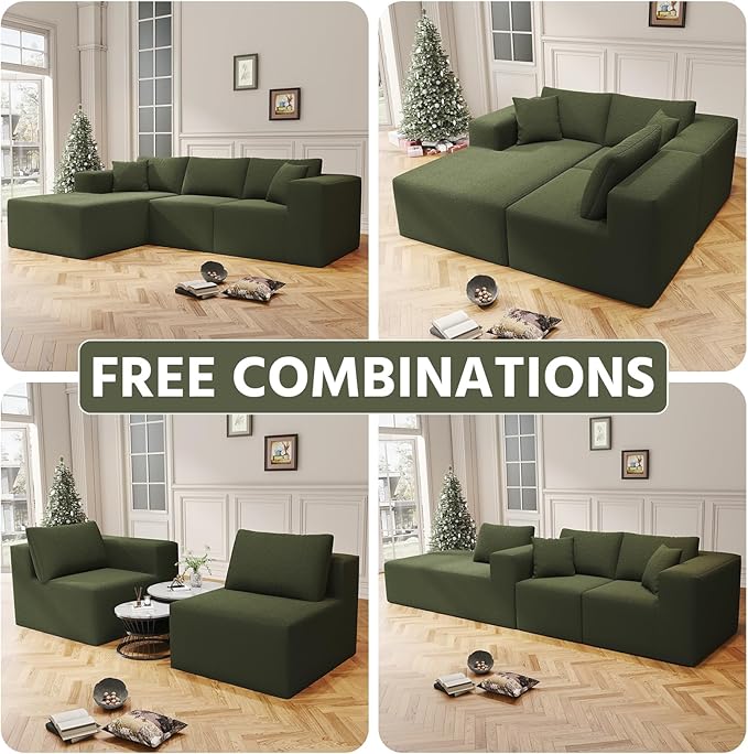 108" Cloud Sectional Couch with L-Shape Chaise,4 Seat Modern Modular Sofa with Deep Seat,Upholstered Couches for Living Room Bedroom, Boneless Couch