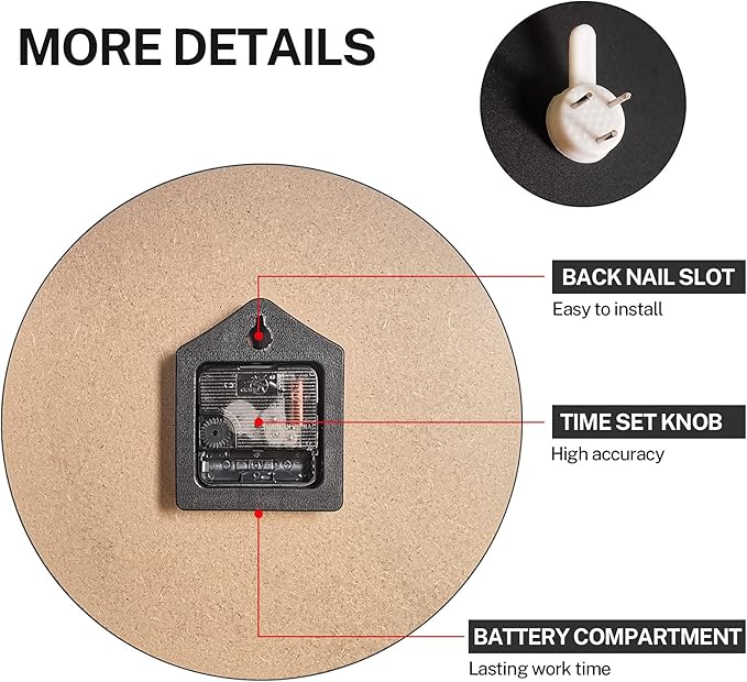 ArtSocket Wooden Wall Clock Silent Non-Ticking, Wood Old Retro Vintage Wooden Round Rustic Coastal Wall Clocks Decor for Home Kitchen Living Room Office, Battery Operated(12 Inch)