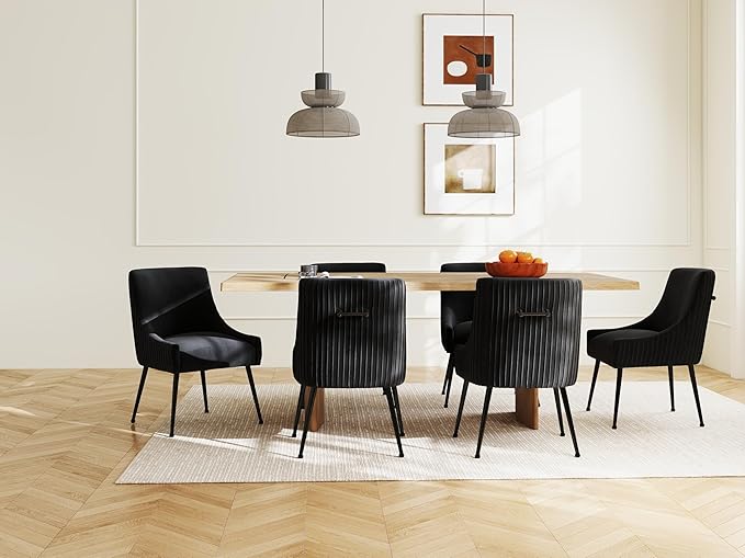 Velvet Dining Chairs Set of 8,Black Upholstered Living Room Chairs with Black Metal Legs, Modern Tufted Accent Chairs for Living Room, Study Room, Kitchen