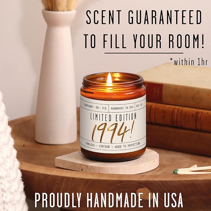 31st Birthday Gifts for Women - 'Limited Edition 1994' Soy Candle, w/Champagne on Ice I 31 Birthday Gifts for Women I 31rd Gift for Her Ideas I 9oz Reusable Jar, 50Hr Burn, Made in USA