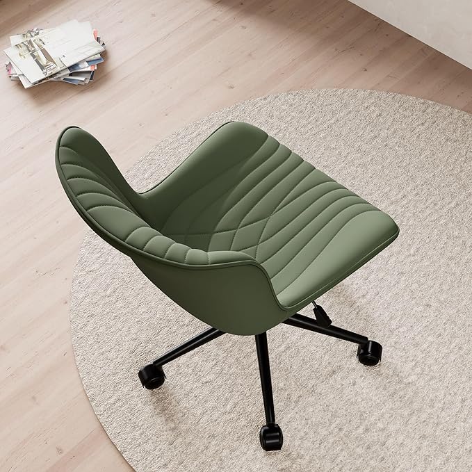 YOUNIKE Office Chair, Armless Desk Chair Computer Chair with Wheels, Modern Upholstered PU Leather Task Chair, Rolling Adjustable Swivel Home Office Desk Chair, Dark Green