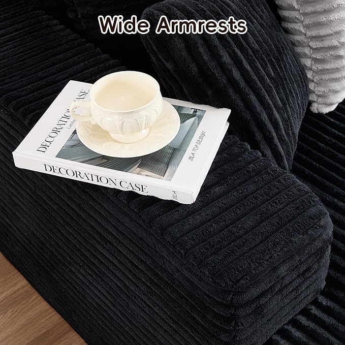 108" Boneless Couches for Living Room, Modular Sectional Sofa with Oversized Chaise, L-Shape Cloud Couch with Deep Seat, High-Density Memory Foam, No Assembly Required, Plush Corduroy Black