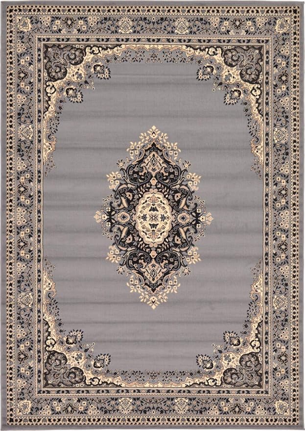 Unique Loom Reza Collection Traditional Persian Style Area Rug, 7 x 10 ft, Gray/Ivory