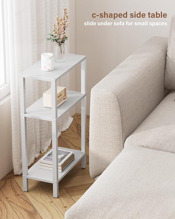 TUTOTAK Small Side Table, Narrow End Table, Skinny Sofa Table, Slim Nightstand, Couch Table, Living Room, Bed Room, White TB01BW077
