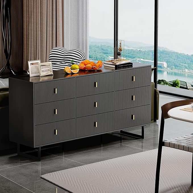 Modern Chest of Drawers with 9 Drawers,Deep Drawers,Clothes Organizer,Large Storage Cabinet for Living Room, Bedroom,Hallway,with Anti-Tipping Device,Matte Black