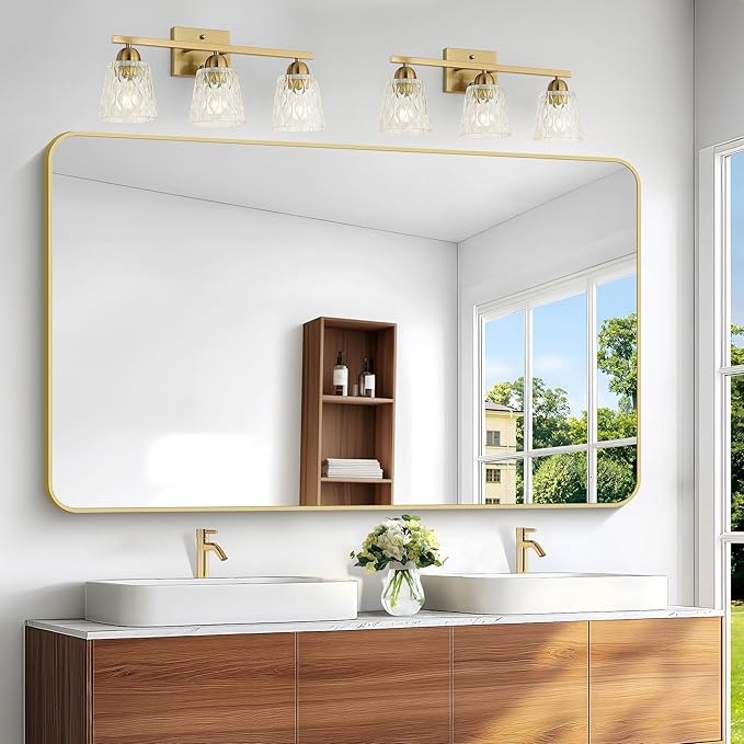 BONEWEI Gold Bathroom Mirror,60x36 inch Wall Mirror for Bathroom Wall Mounted,Round Rectangle Mirror for Bathroom Over Sink,Modern Frame for Home Decor Living Room,Bedroom Entryway,Horizontal/Vertical