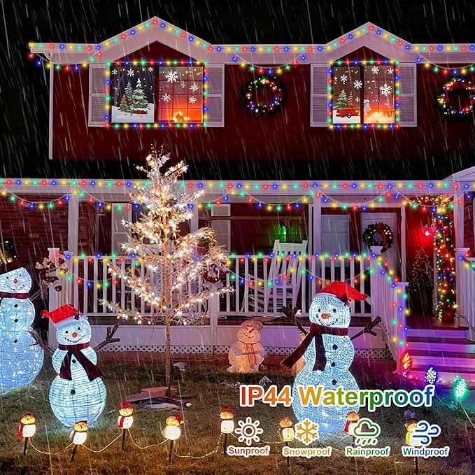QITONG Multicolor Christmas Lights Outdoor, 165ft 500 LED String Light with 8 Modes, Clear Wire Twinkle Xmas Lights Plug-in Indoor