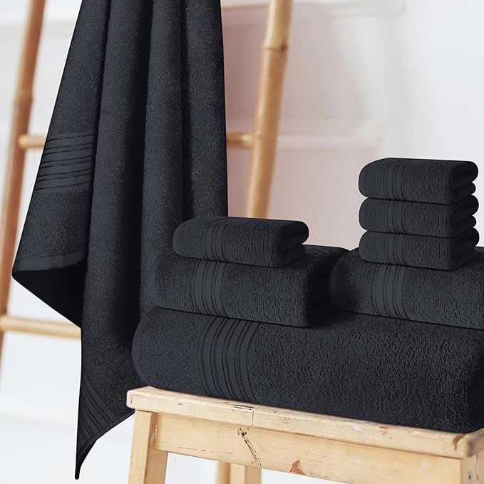 BOUTIQUO 100% Cotton Towel Set, Contains 4 Soft Bath Towel, 6 Hand Towels, 8 Wash Cloths - Compact Absorbent Lightweight & Quickdry Towels for Bathroom - 18 Piece Bathroom Towel Set - Charcoal Grey