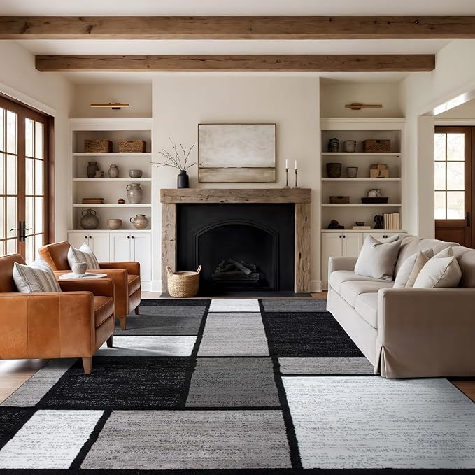 Rugshop Modern Geometric Gray Area Rug, Fade-Resistant Carpet for Large Living Room, Dining Room, or Open Space, 10' x 14'