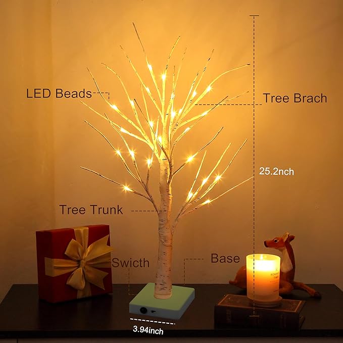 Set of 2 Warm White Birch Tree Light with Battery or USB Powered 24 LED Fairy Light Spirit Tree Tabletop Twinkling Tree Light Decor for Home Party Bedroom Wedding Thanksgiving Christmas Decoration