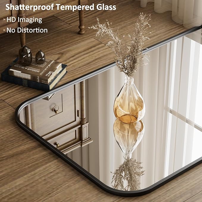 Full Length Mirror 65"x24" Arched Floor Standing Large Mirrors Full Body Mirror with Stand - with Aluminum Frame for Bedroom Living Room, Black