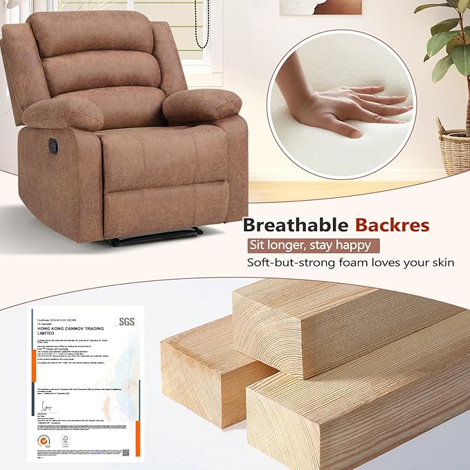 ANJ Manual Recliner Chair Set of 2, Breathable Faux Leather Reclining Chairs with Overstuffed Arm and Back, Living Room Single Sofa Recliners