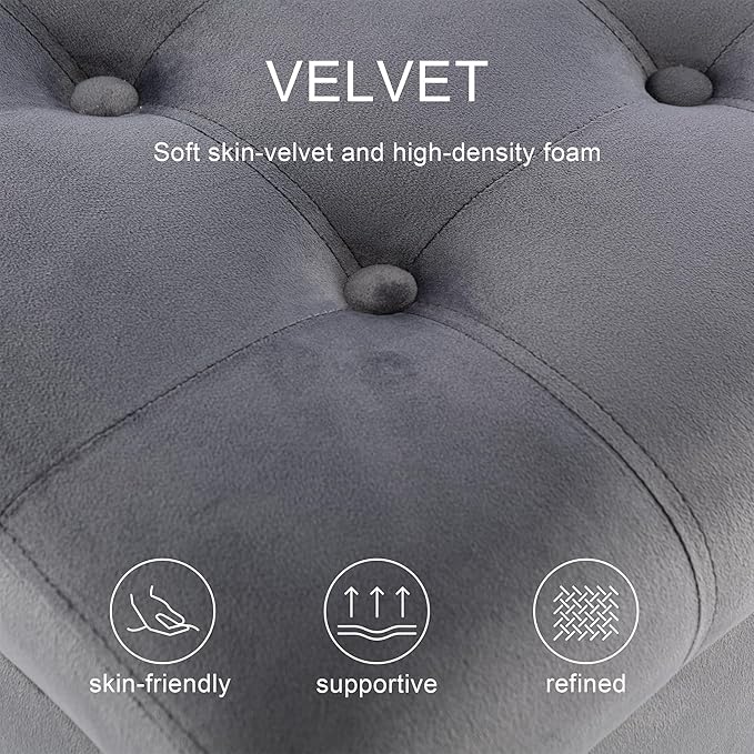 Ottoman with Storage, Storage Ottoman Bench with Button-Tufted, Upholstered End of Bed Bench with Wooden Legs for Bedroom, Entryway (Grey, Set of 1)