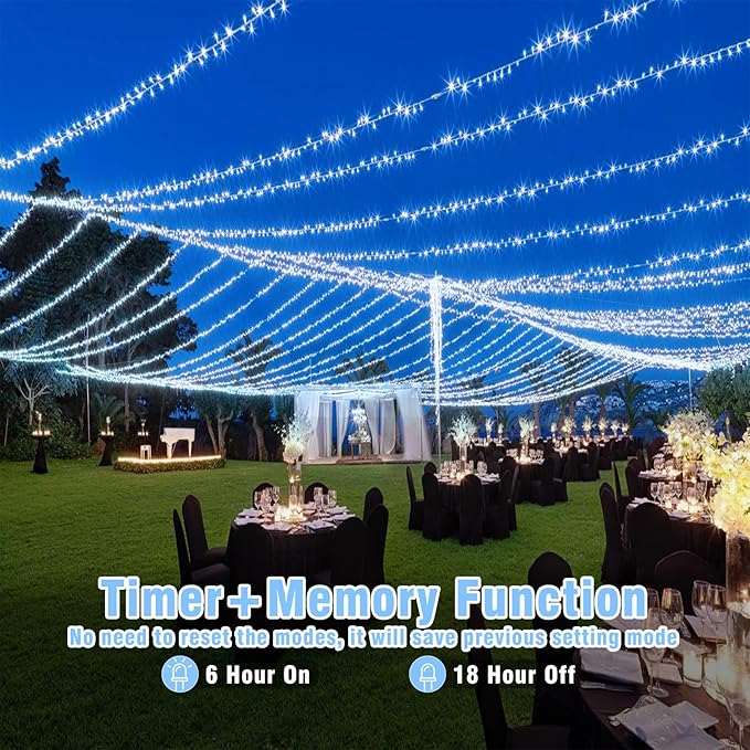 200 LED Christmas String Lights 66ft White Christmas Lights Outdoor Clear Wire Waterproof 8 Modes Connectable Twinkle Fairy String Lights Plug in for Bedroom Room Wedding Decorations, Cool White