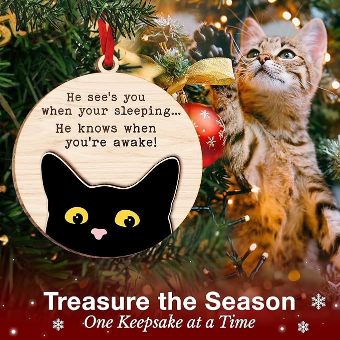 Black Cat Ornament - Black Cat Ornaments for Christmas Tree, for cat Lovers, Unique Funny Kitty Décors, Specialty 2025 Christmas Tree Ornaments, Ideal for Festivity