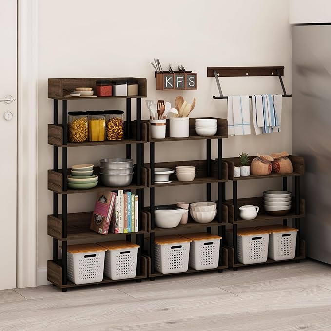 Furinno TURN-N-TUBE 4-Tier Display Shelf, Storage Shelves, Book Shelf, Open Shelves with Rounded Corner Top Edges, for Organization and Storage, Living Room, Home Office, Walnut