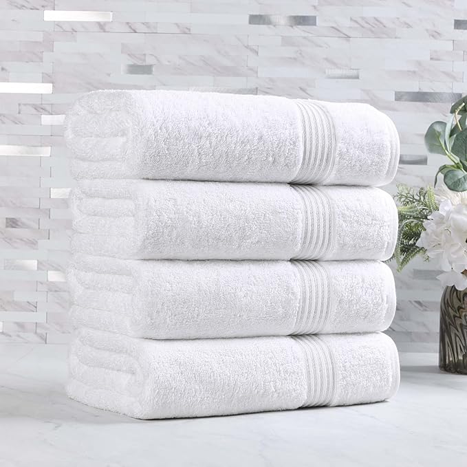 Superior Heritage Egyptian Cotton Bath Towel Set, Large Body Towels for Home Bathroom, Master, Guest Bath Decor, Plush, Absorbent Basics, Spa, Hotel, Resort, Luxury Essentials, Set of 4, White