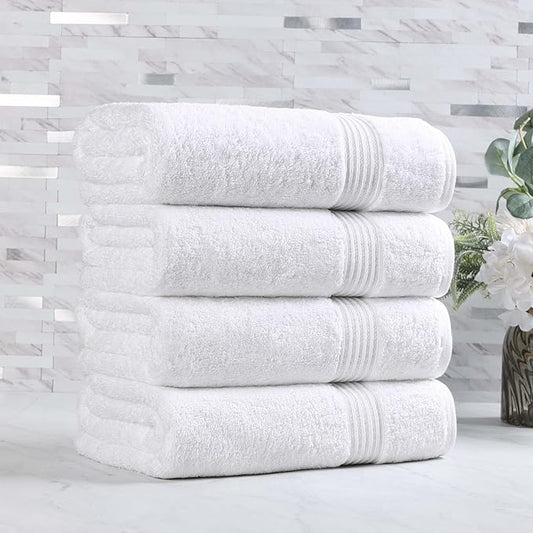 Superior Heritage Egyptian Cotton Bath Towel Set, Large Body Towels for Home Bathroom, Master, Guest Bath Decor, Plush, Absorbent Basics, Spa, Hotel, Resort, Luxury Essentials, Set of 4, White
