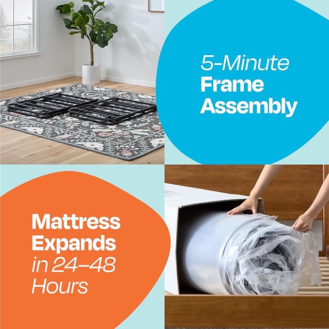 Linenspa 6-Inch Innerspring Mattress - Twin XL + 14-Inch Folding Platform Bed Frame