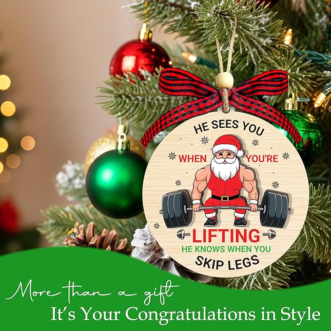 Weightlifting Christmas Ornament 2025-2 Layer Wooden Weightlifting Ornaments for Christmas Tree - Funny Weight Lifting Gifts for Men, Woman - Fitness Hanging Decor for Body Builders Weightlifters