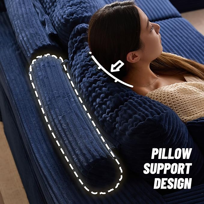 Chaise Lounge Chair, Boneless Couch for Living Room and Bedroom, Sleeper Couches Reading Chairs, Corduroy, Blue