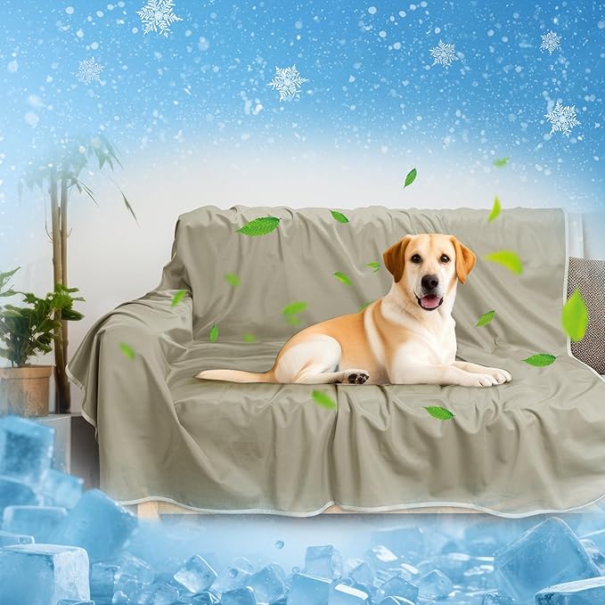 Kritter Planet Waterproof Cooling Dog Mat, Soft Pet Blanket for Summer, Lightweight Outdoor Mat, Reversible Furniture Cover Couch Sofa Bed, 50 x 60 inch, Taupe