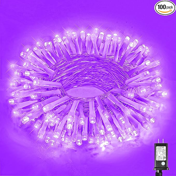 100 LED String Lights Indoor Outdoor Waterproof 33ft Purple Christmas Lights Clear Wire with 8 Modes Plug in Twinkle Fairy Light for Tree Party Christmas Decorations