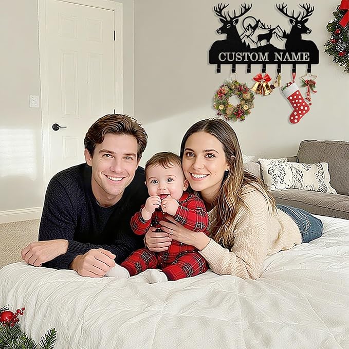 Personalized Deer Key Holder Wall Mount, Custom Metal Keys Hanger for Wall with Name, Custom Key Rack Holder with Hooks for Entryway, Front Door, Hallway, Living Room, Kitchen