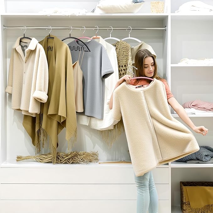 Clothes Hangers 12 Pack, Sweater Hangers No Shoulder Bump Metal Non Slip Heavy Duty Coat Hangers for Closet Organizers and Storage Space Saving Shirt Hanger for Suits Dresses Jackets Bra Shirt White