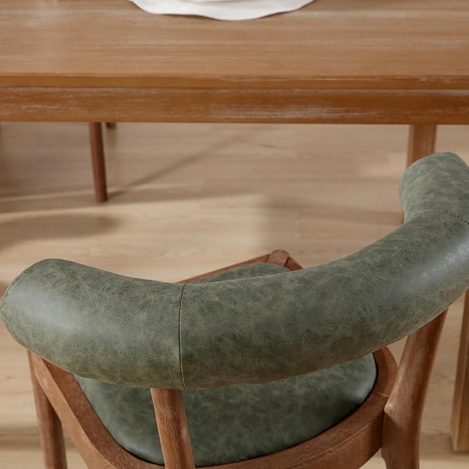 Kmax Dining Room Chairs Mid-Century Modern PU Kitchen Chairs with Natural Walnut Finished Frame, PU Curved Back, Set of 6, Green