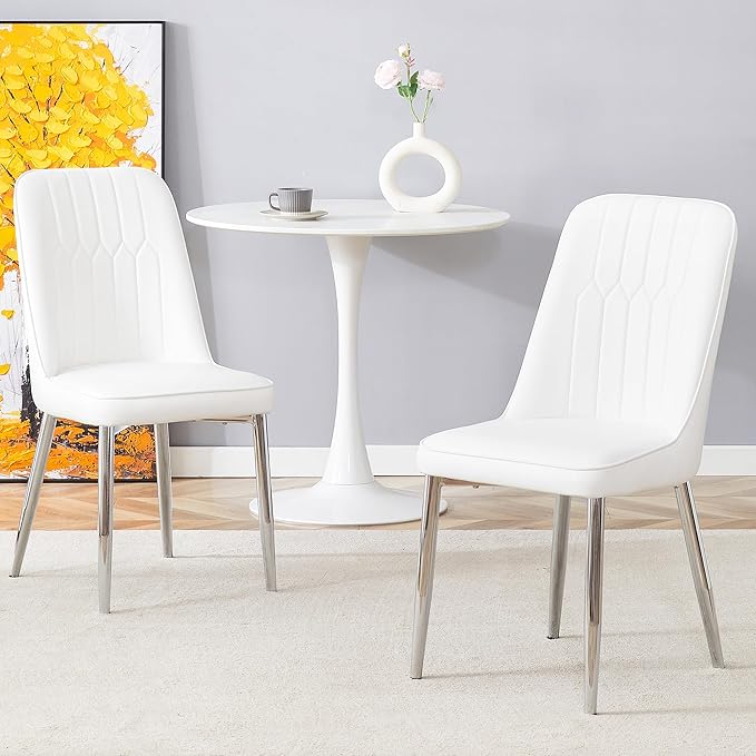 Dining Chairs Set of 2, Equipped with PU Leather Backrest Cushions and Silvery Legs, Suitable for Restaurants, Kitchens, and Dining Room Chairs