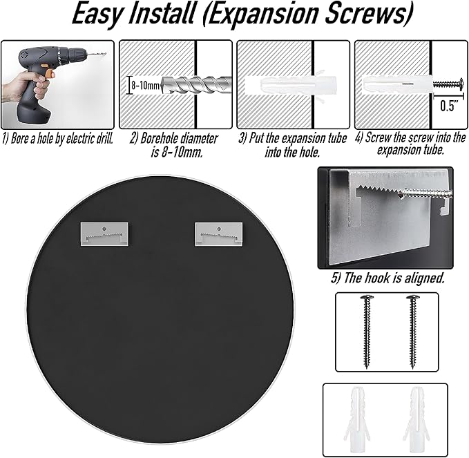 24" Round Mirror Circle Wall Mounted Hanging or Against Wall Aluminum Alloy Metal Frame Dressing Make-up Mirrors for Entryway Bedroom Bathroom Living Room 24 inch Silver