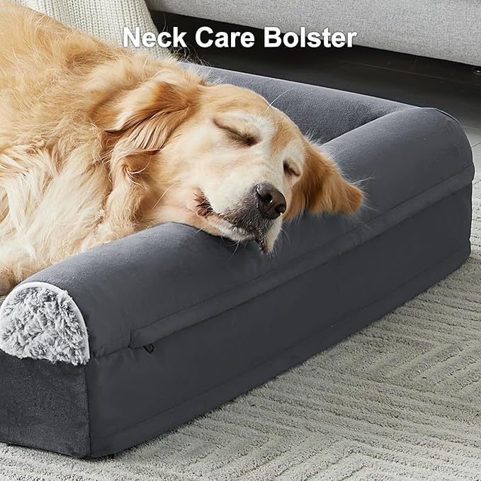 WNPETHOME Orthopedic Dog Beds for Large Dogs, Waterproof Memory Foam Large Dog Bed with Sides, Non-Slip Bottom and Egg-Crate Foam Big Pet Couch Bed with Washable Removable Cover,