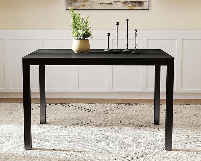VESCASA Black Wood Dining Table with 4 Black Solid Wood Legs, 47.25" L Dinner Table for Dining Room, Kitchen, Restaurant