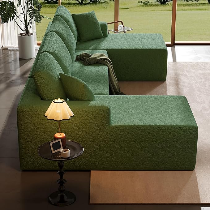 140" Modular U-Shaped Sectional Sofa, 7-Seater Cloud Couch with Double Chaise, Modern Sleeper Sofa,No Assembly Sectional Cloud Boneless Sofa Couches for Living Room/Apartment