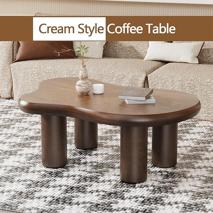 Cloud Coffee Table Modern Cute Coffee Tables Irregular Simple Tea/Center Table for Small Space End Table for Living Room, Home Office, Indoor (Brown 46" W X 31" D X 15.3" H)